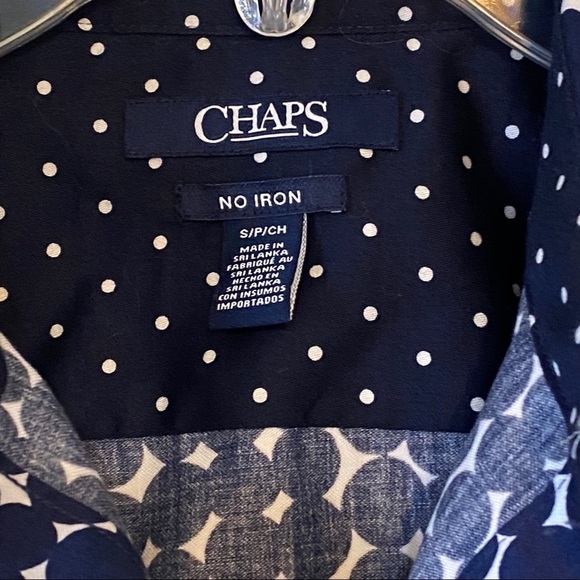 Chaps Polka Dot Button Down Top Blue & White Sz Small - Picture 2 of 6